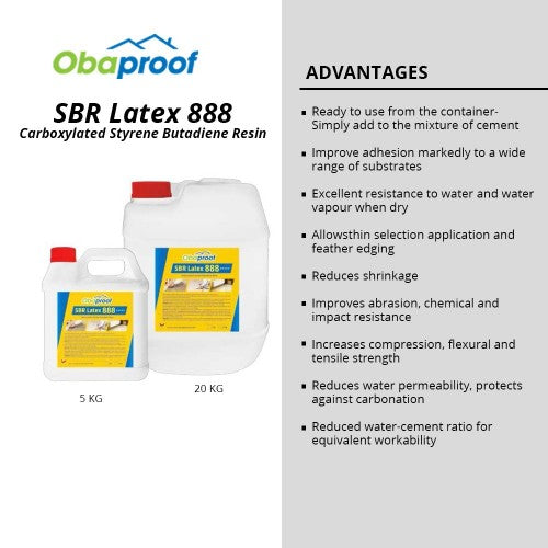 Obaproof SBR Latex 888 Carboxylated Styrene Butadiene Resin 5KG